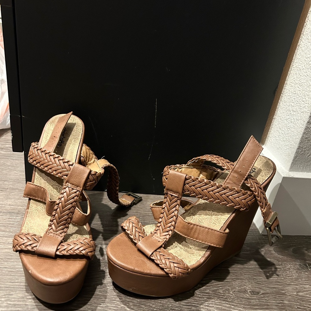 Braided Brown Wedge Sandals